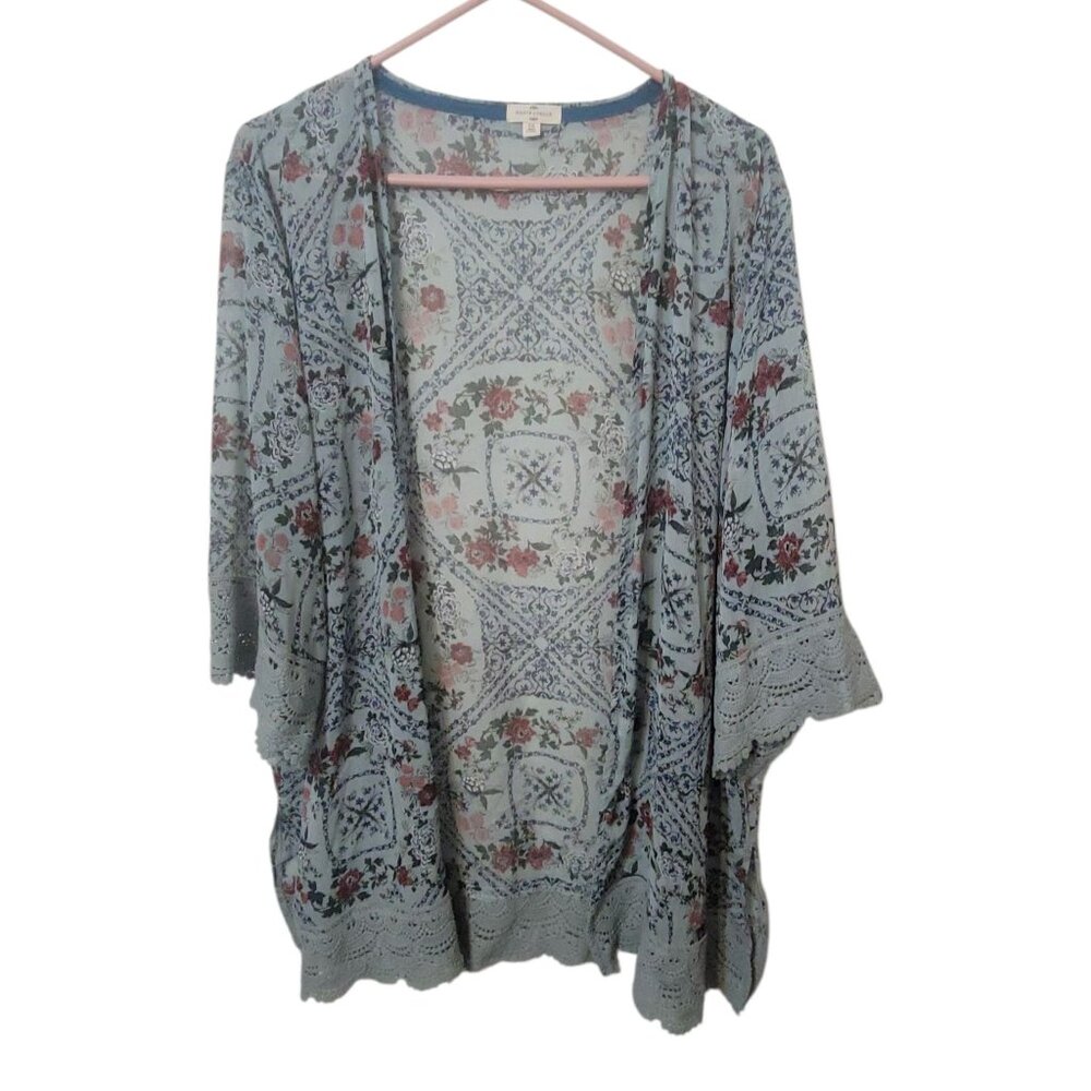 Mason & Belle Womens Lace Trim Floral Kimono Cardigan 1X Blue Polyester - Picture 1 of 6